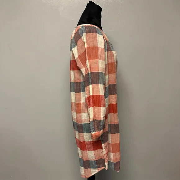 Lucky Brand Plaid button front dress babydoll Size small petite cotton/linen - Picture 3 of 10